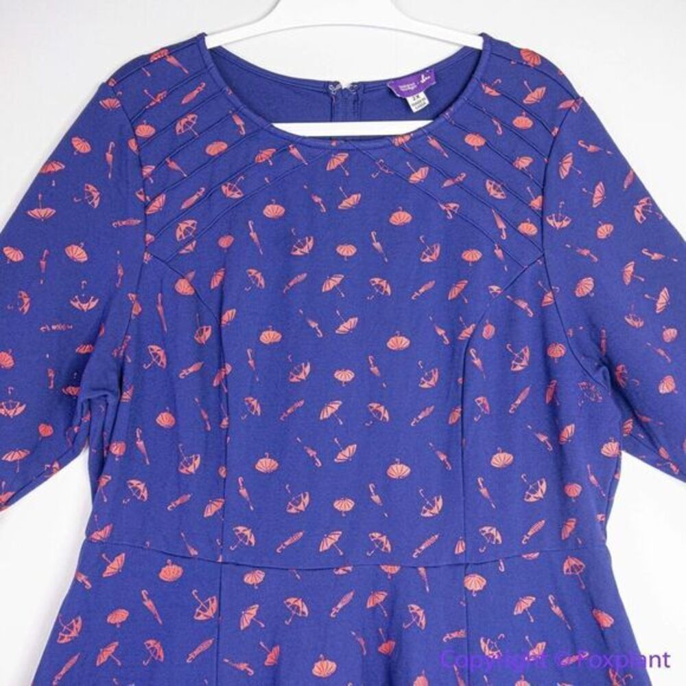 Unique Vintage‎ Gwynnie Bee Umbrella Print Navy Dress, plus size 0X - Picture 5 of 16